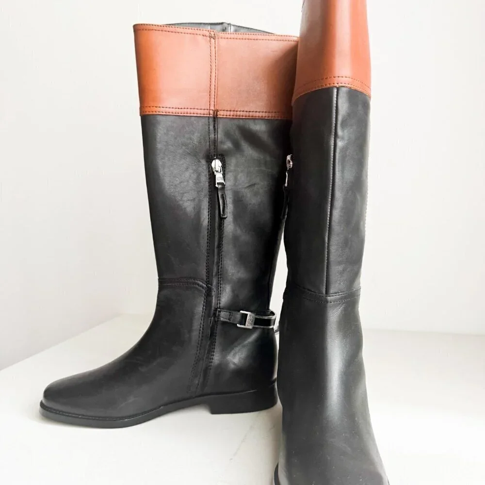 Lauren Ralph Lauren Two Tone Leather Riding Style Knee High Boots NWT